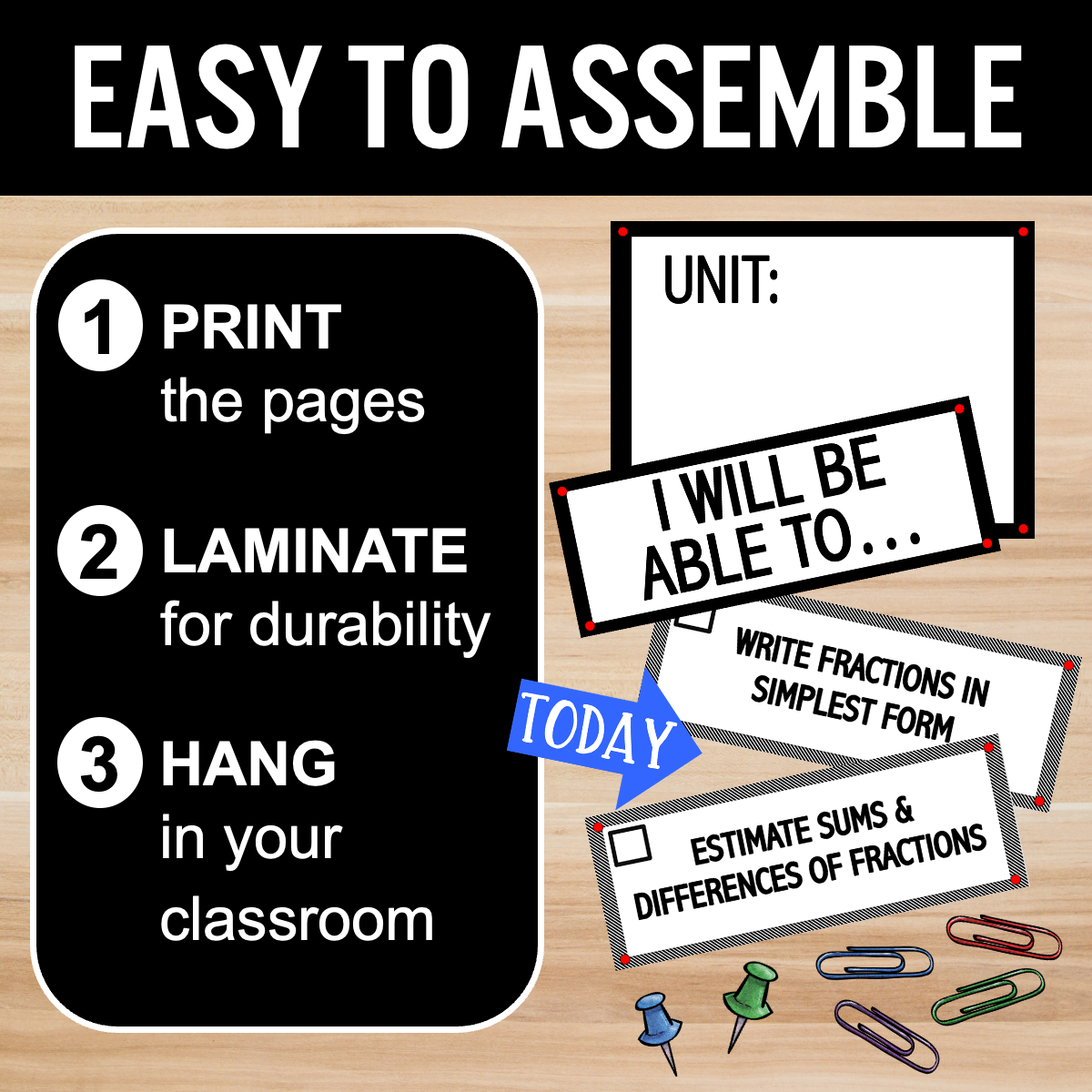 5th Grade Learning Targets, Clip Charts, Bulletin Board, Printable Objectives