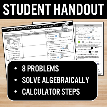 Linear Equations with TI-84 Graphing Calculator Practice Worksheet & Presentation