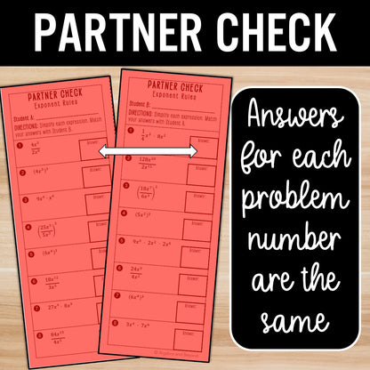 Rules of Exponents (1 variable, no negatives) Activity – Practice Worksheets
