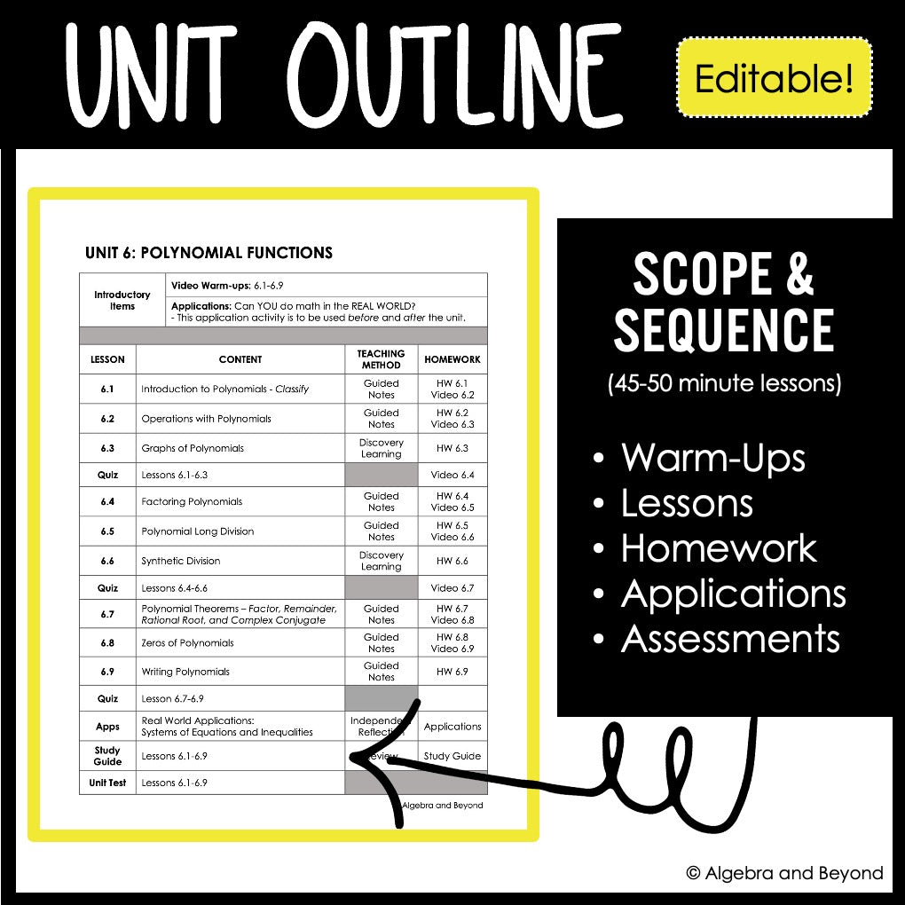 Polynomial Functions Unit | Algebra 2 | Guided Notes | Homework | Assessments