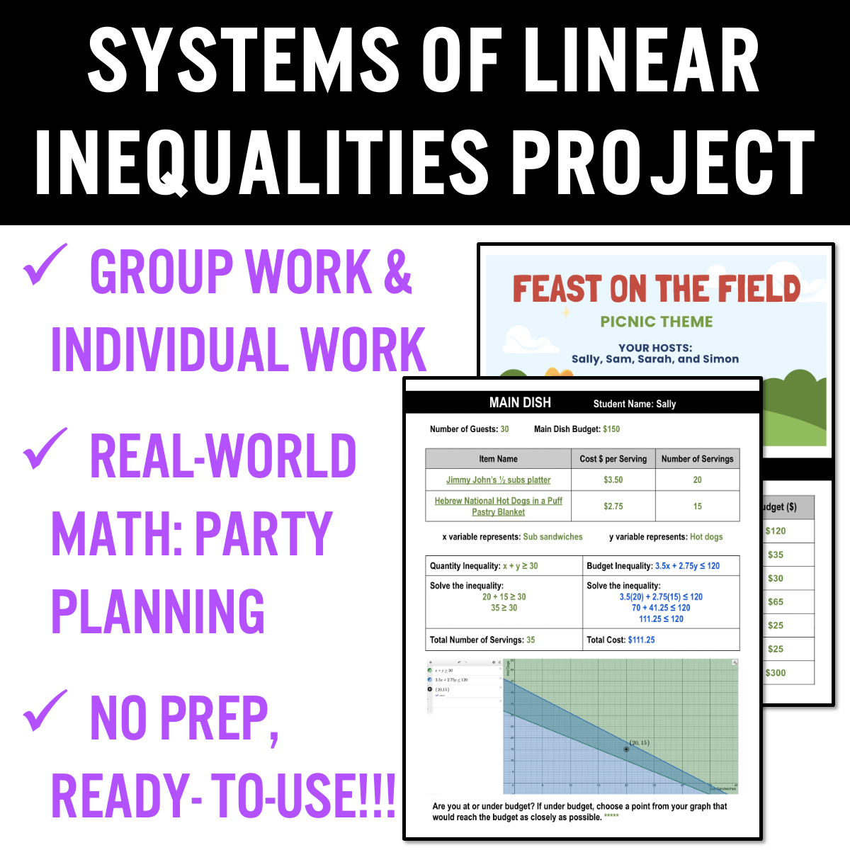 Systems of Linear Inequalities Fun Real World Project Graphing Practice Activity