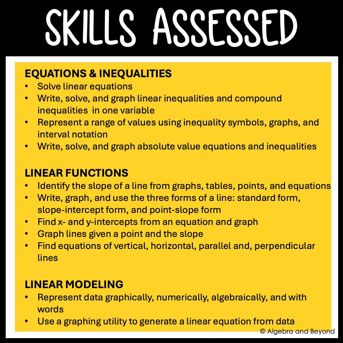 Linear Equations and Representations Assessments | Quizzes | Study Guide | Test