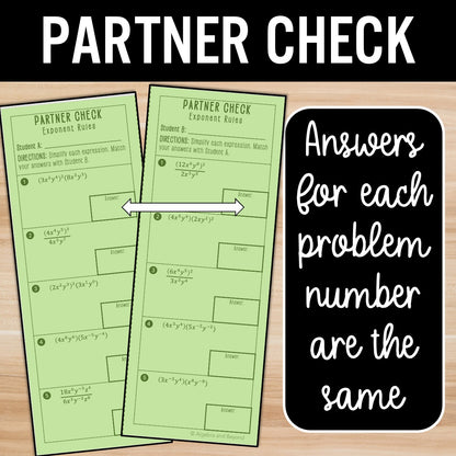 Rules of Exponents Review Activity – Practice Partner Worksheets