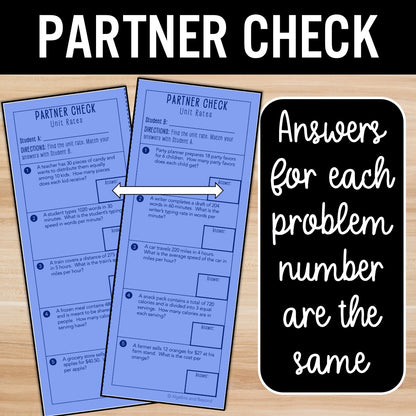 Finding Unit Rates – Math Review Activity – Partner Practice Worksheets