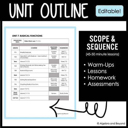 Radical Functions Unit Bundle | Algebra 2 | Guided Notes | Homework | Assessments