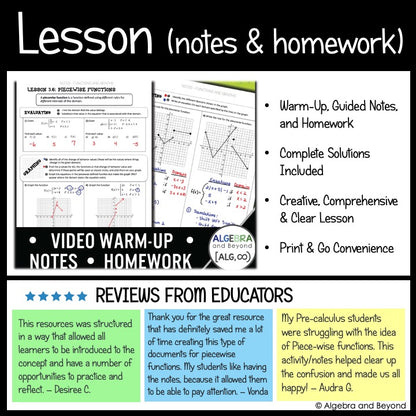Piecewise Functions Activities Mini-Bundle | Review Worksheet Activities