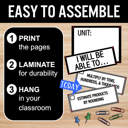 4th Grade Learning Targets, Clip Charts, Bulletin Board, Printable Objectives