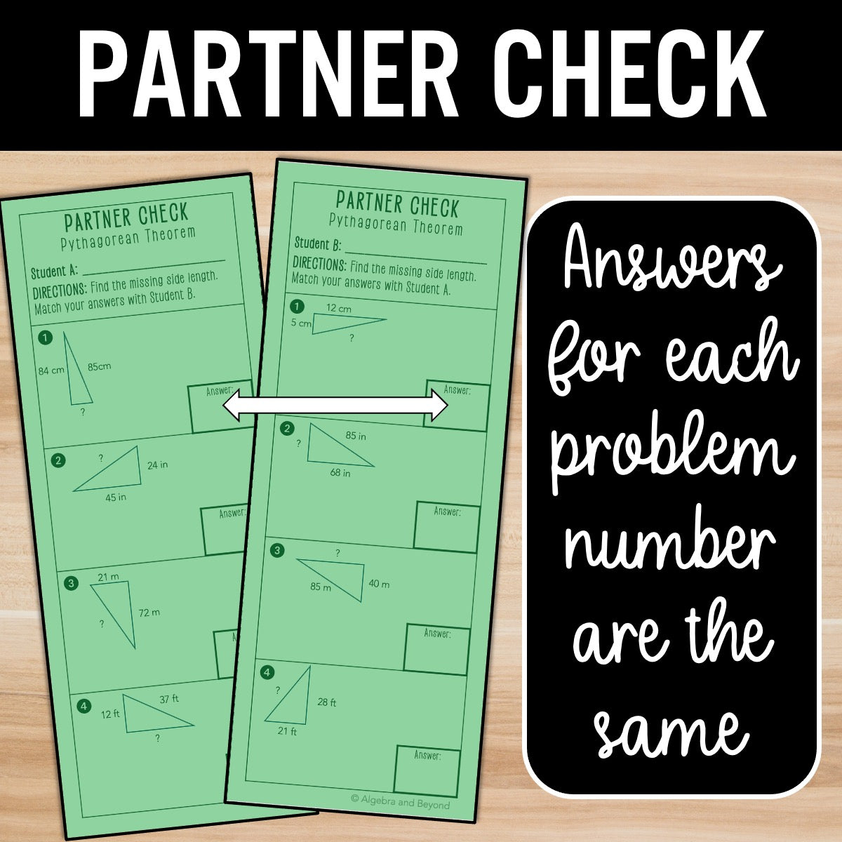 Pythagorean Theorem Review Activity – Self-Check Practice Worksheets