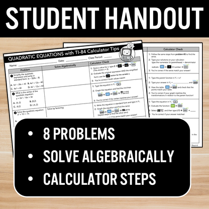 Graphing Quadratic Equations Activity with TI-84 Graphing Calculator Handout Presentation