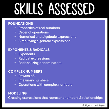 Algebra 2 Foundations Assessments | Quizzes | Study Guide | Test
