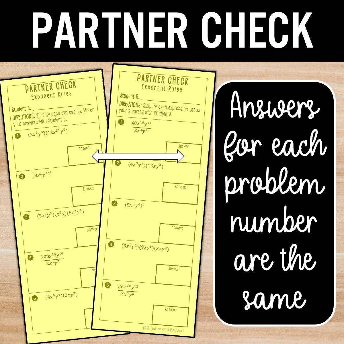 Exponent Rules (no negative exponents) Review Activity – Practice Worksheets