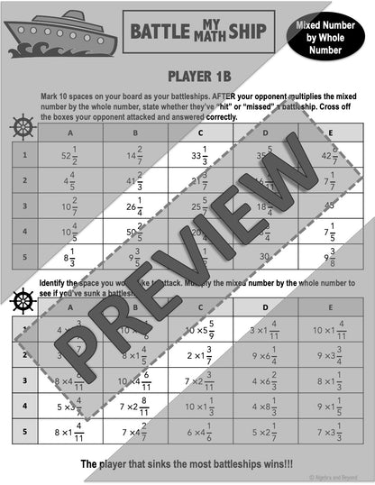 Multiply Mixed Numbers by a Whole Number Activity - Game Worksheets