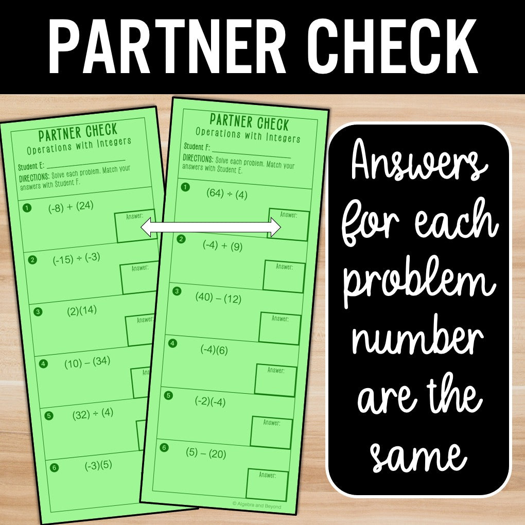 Operations with Integers | Self-Check Activities