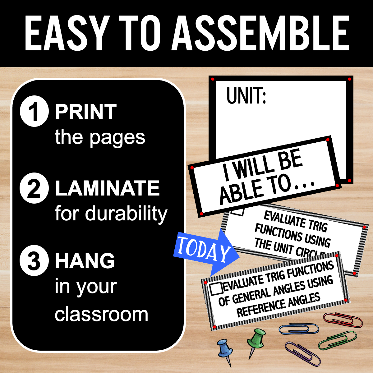 Precalculus Learning Targets, Clip Charts, Bulletin Board, Printable Objectives