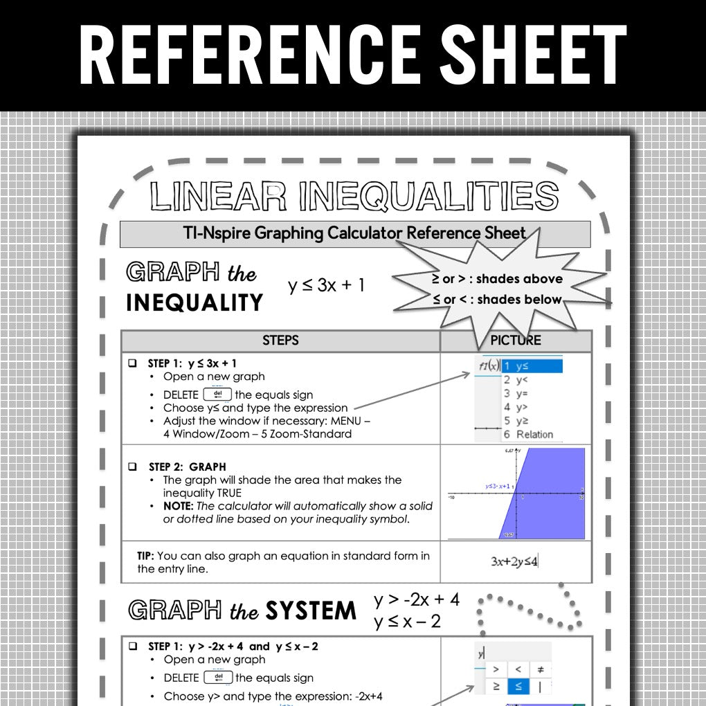 TI-Nspire Graphing Calculator Reference Sheets: Linear Inequalities