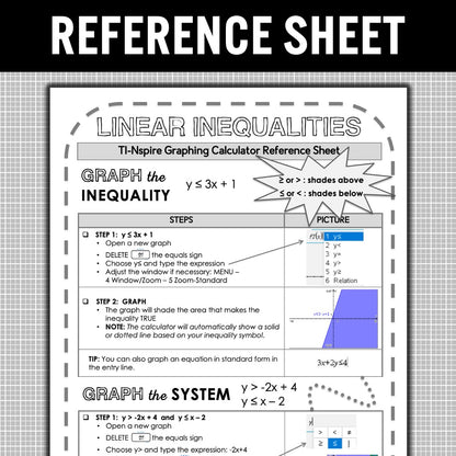 TI-Nspire Graphing Calculator Reference Sheets: Linear Inequalities