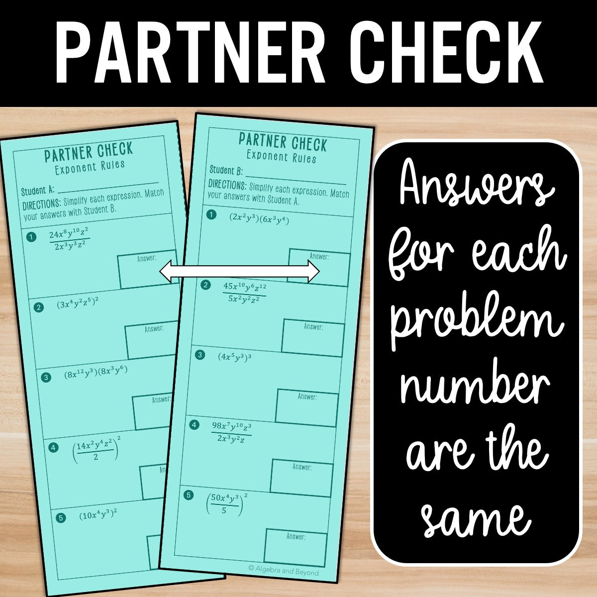 Rules of Exponents Review Activity – Practice Partner Worksheets
