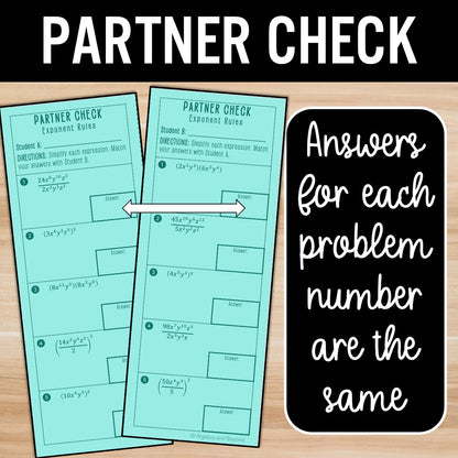 Rules of Exponents Review Activity – Practice Partner Worksheets