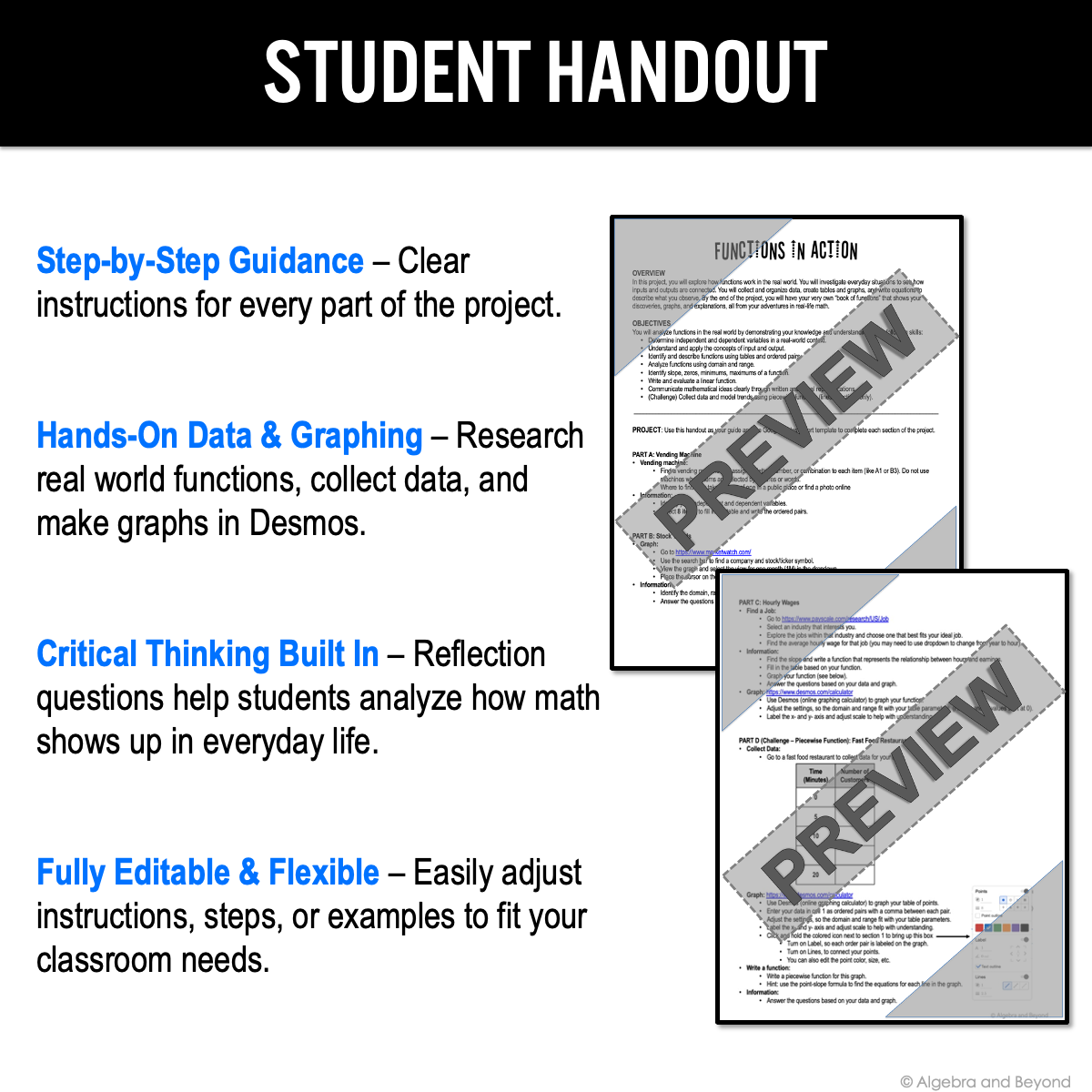 Functions Project | Fun Real World Functions PBL Activity | Algebra Graphing