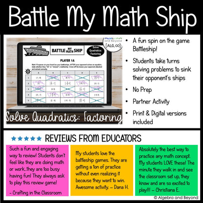 Quadratic Functions Review Activities Mini-Bundle : Graphing & Factoring