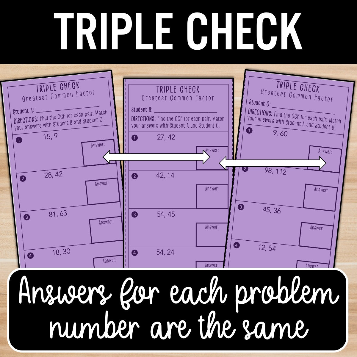 Greatest Common Factor (GCF) Review Practice Activity - Partner Worksheets