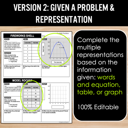 Quadratic Functions (Algebra 2) Real World Applications Multiple Representations