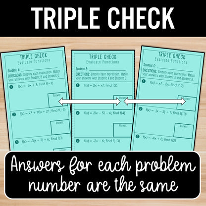 Evaluating Functions Practice Activity – Function Notation Partner Worksheets