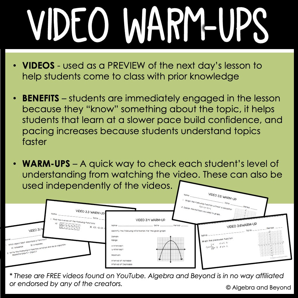 Functions And Graphs Unit Bundle | Algebra 2 | Guided Notes | Homework ...