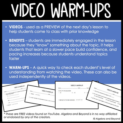 Algebra 2 Foundations Unit Bundle | Instructional Video | Guided Notes | Homework | Assessments