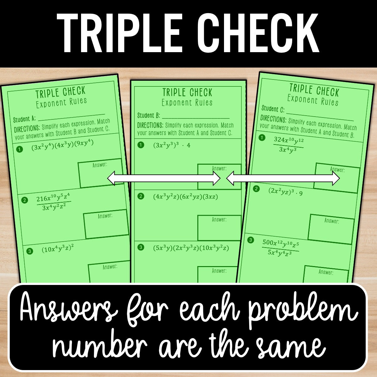 Exponent Rules (no negative exponents) Review Activity – Practice Worksheets