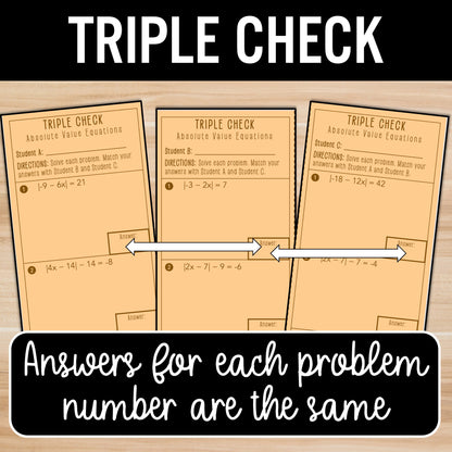 Solve Absolute Value Equations Review Practice Activity – Partner Worksheets