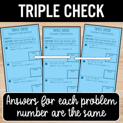 Evaluating Algebraic Expressions Activity – Self-Check Practice Worksheets