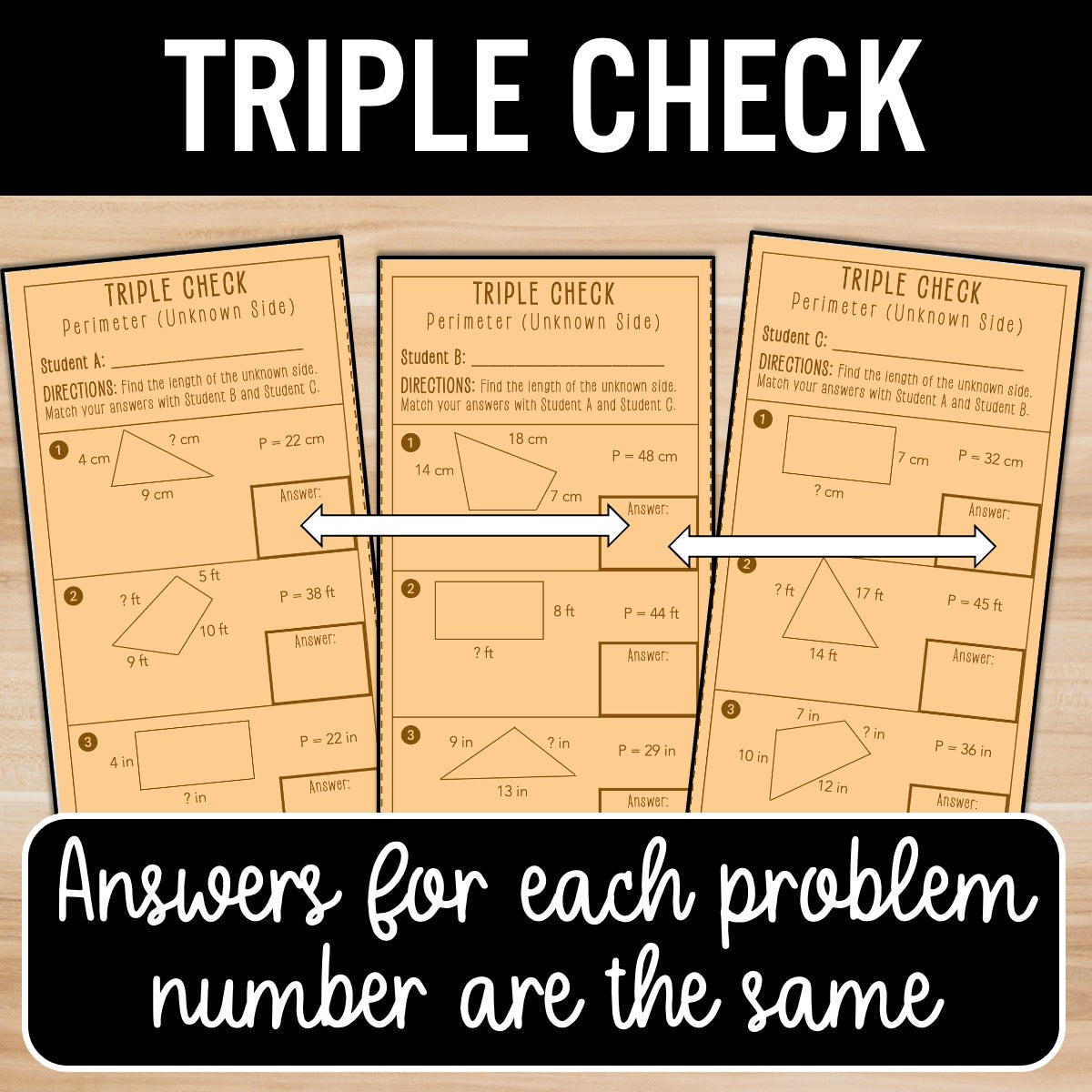 Perimeter – Find Unknown Side Length Practice Activity – Partner Worksheets