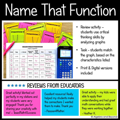 Quadratic Functions Review Activities Mini-Bundle : Graphing & Factoring