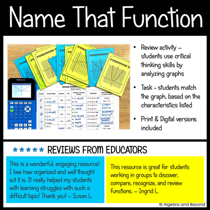 Parent Functions and Graphs Activities, Graphic Organizers, Review Worksheets