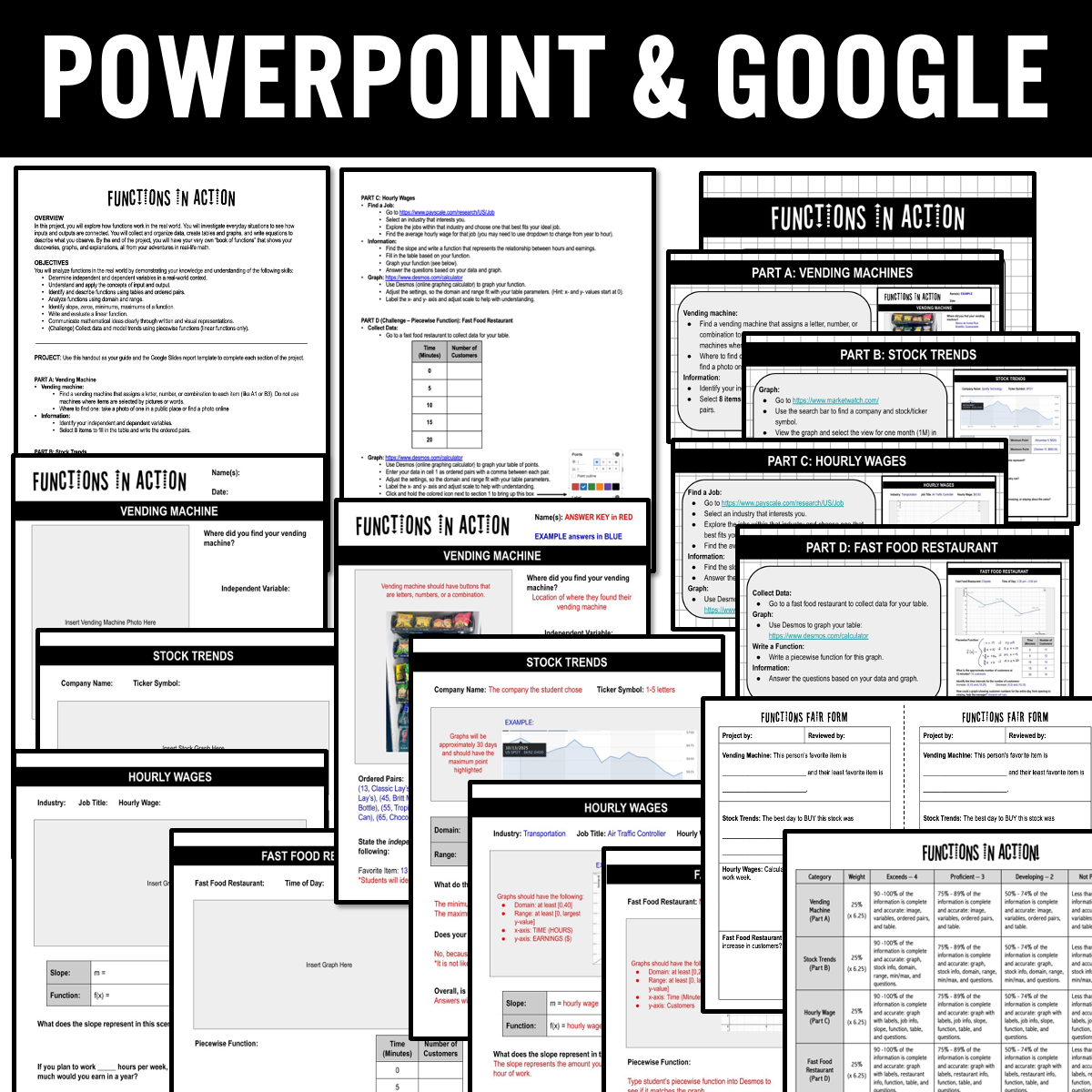 Functions Project | Fun Real World Functions PBL Activity | Algebra Graphing