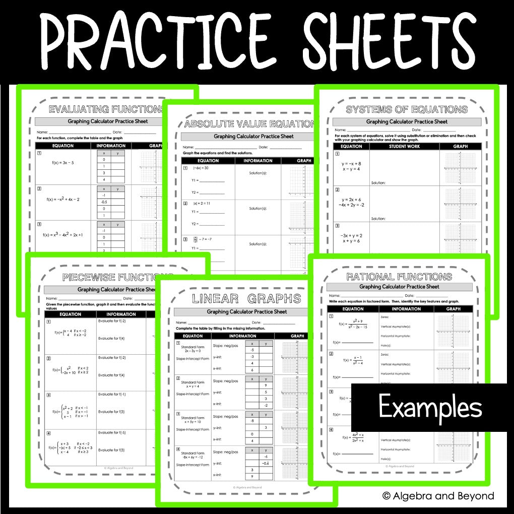 TI-84 Graphing Calculator Reference Sheets Bundle