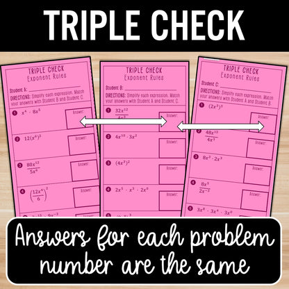 Rules of Exponents (1 variable) Review Activity – Practice Worksheets