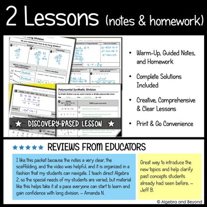 Dividing Polynomials Activities Mini-Bundle | Review Worksheets - Synthetic & Long Division