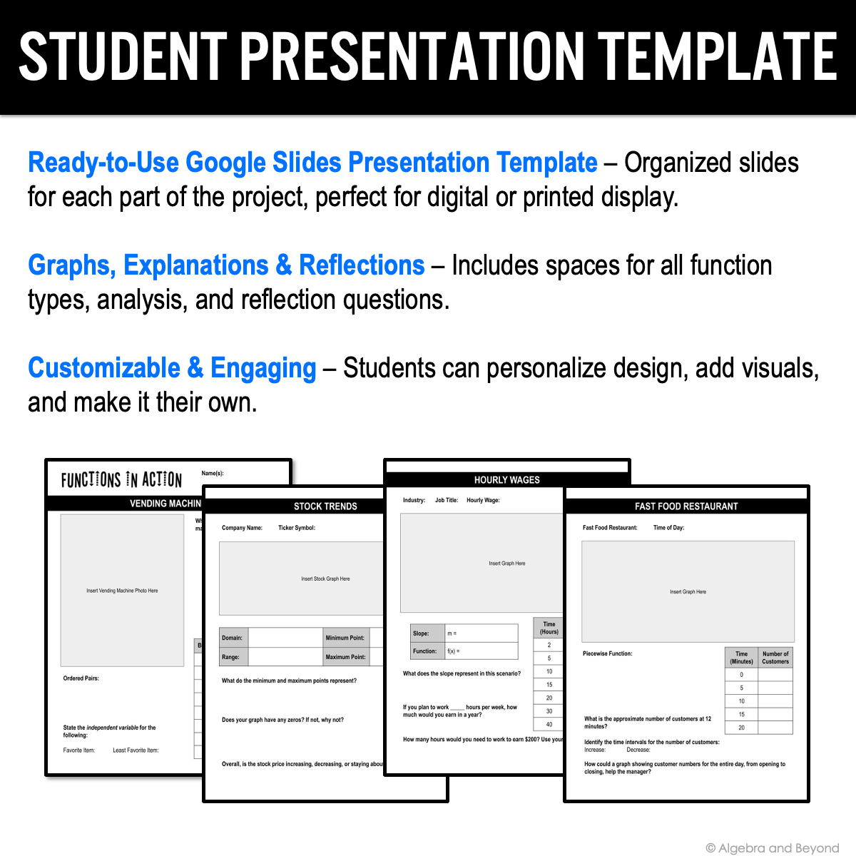 Functions Project | Fun Real World Functions PBL Activity | Algebra Graphing
