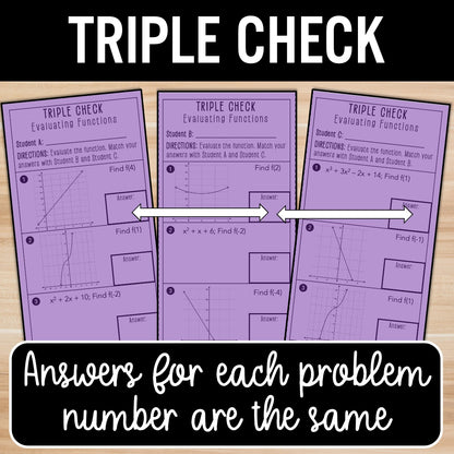 Evaluating Functions Review Activity – Partner Self-Check Practice Worksheets