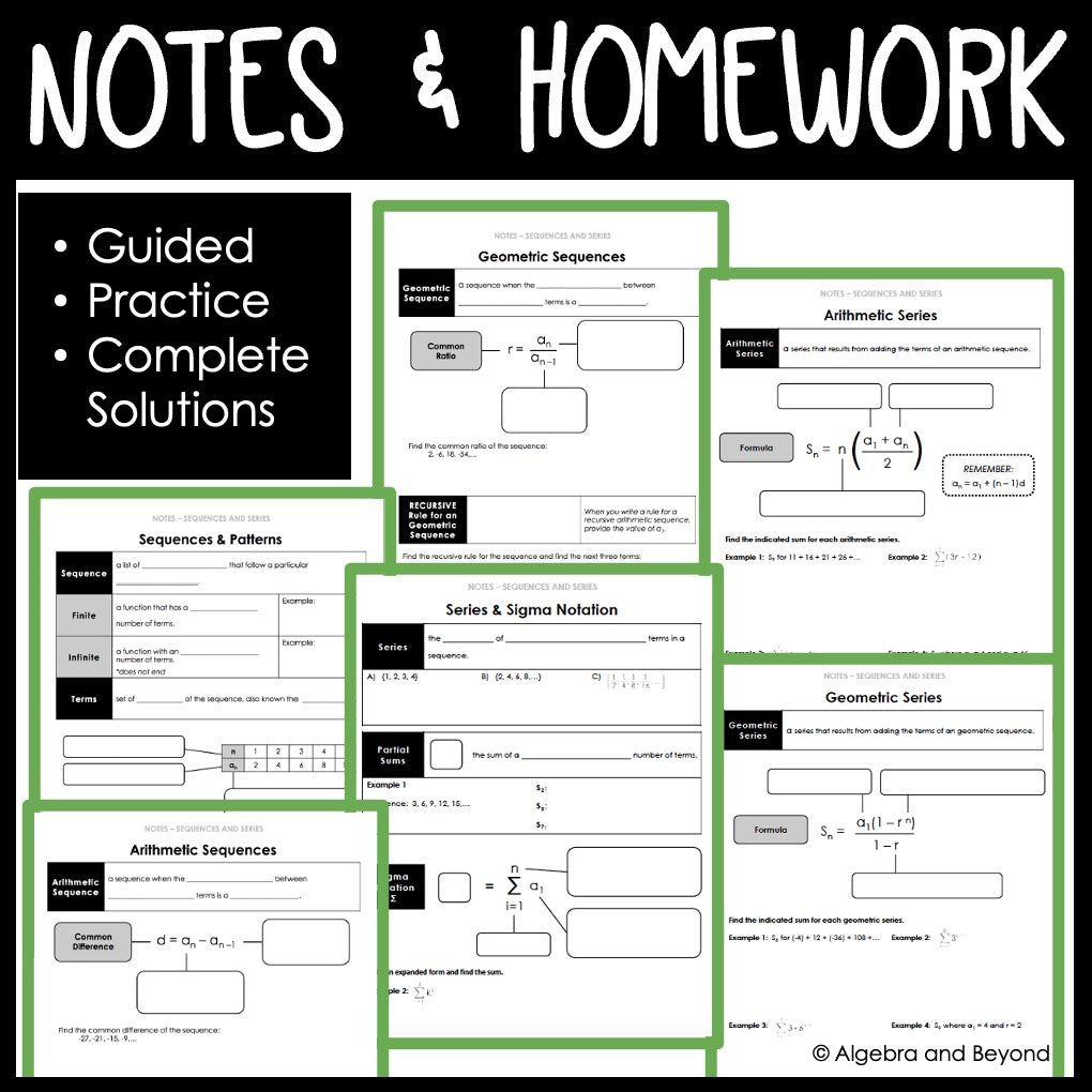 Sequences and Series Unit Bundle | Algebra 2 | Guided Notes | Homework | Assessments