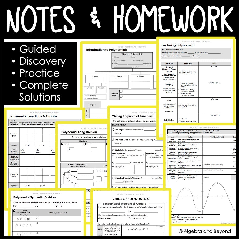 Polynomial Functions Unit | Algebra 2 | Guided Notes | Homework | Assessments