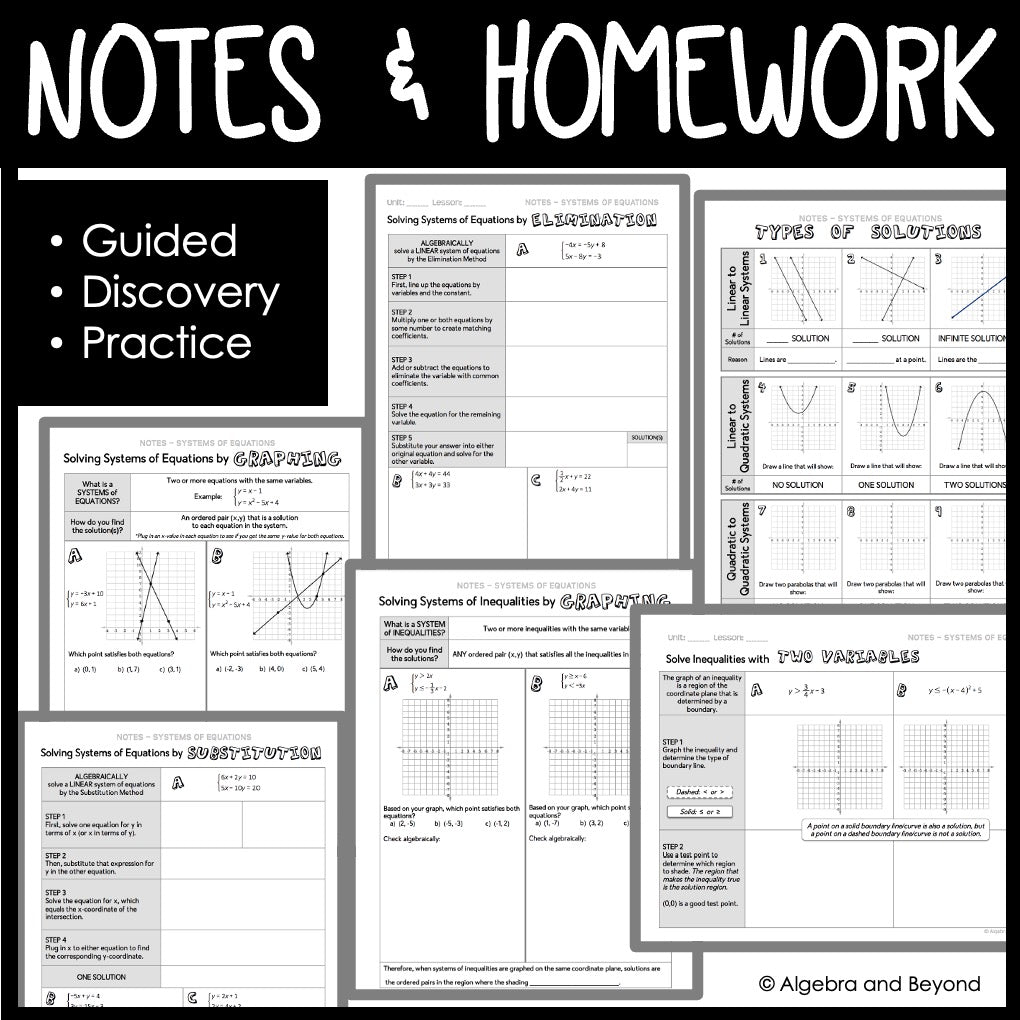 Systems of Equations & Inequalities Unit | Algebra 2 | Guided Notes | Homework