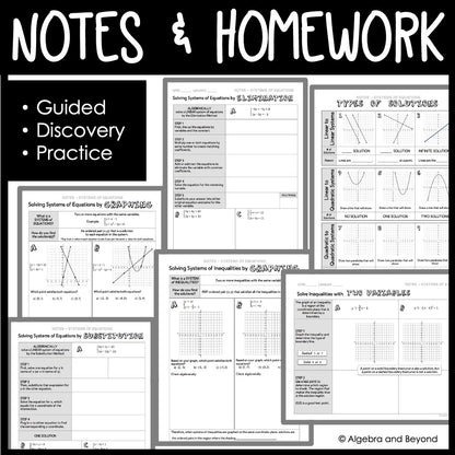 Systems of Equations & Inequalities Unit Bundle | Algebra 2 | Guided Notes | Homework