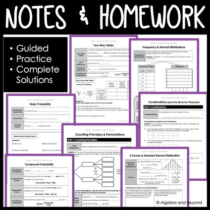 Probability and Statistics Unit Bundle | Algebra 2 | Notes | Homework | Assessments