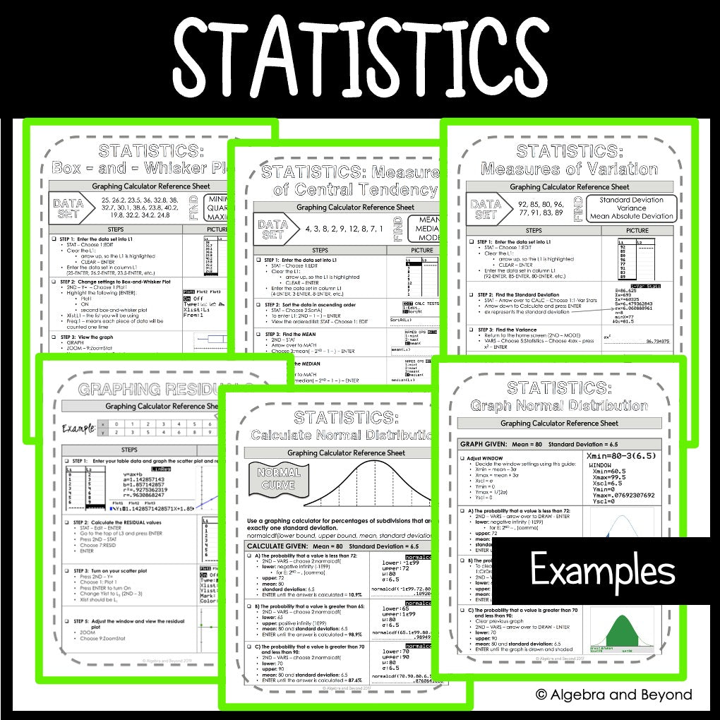 TI-84 Graphing Calculator Reference Sheets Bundle