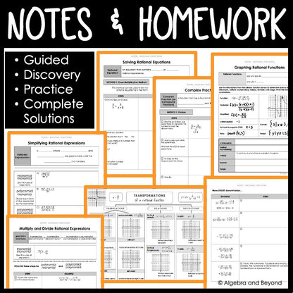 Rational Functions Unit Bundle | Algebra 2 | Guided Notes | Homework | Assessments