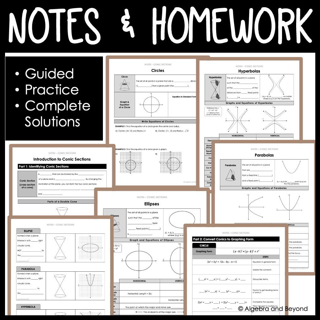 Conic Sections Unit Bundle | Algebra 2 | Notes | Homework | Assessments