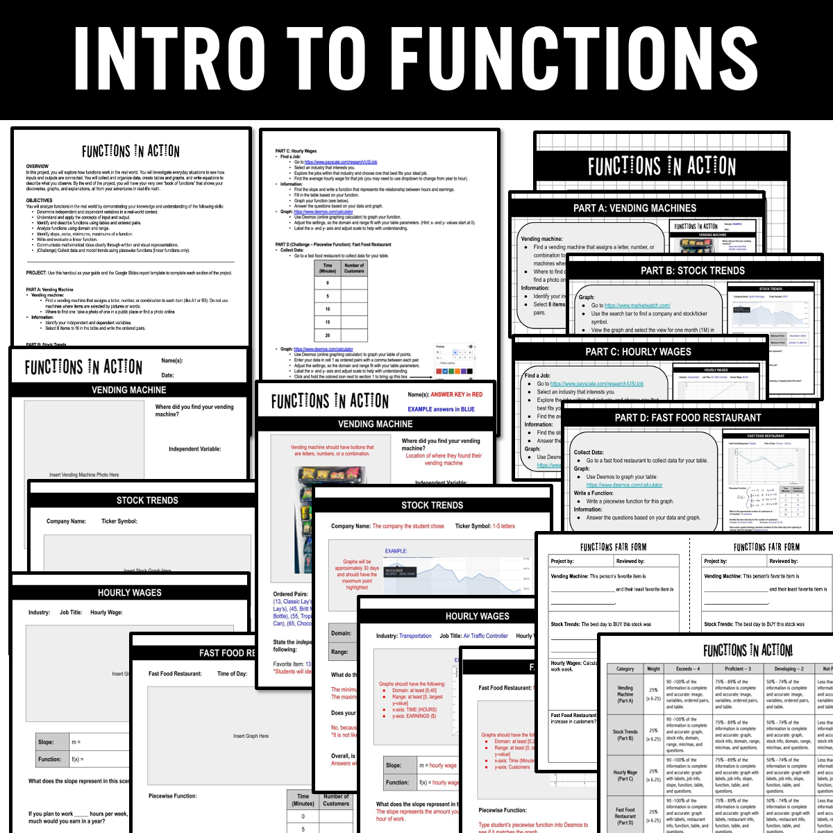 Algebra Real-World Projects Bundle - Fun Review Activities Practice Worksheets